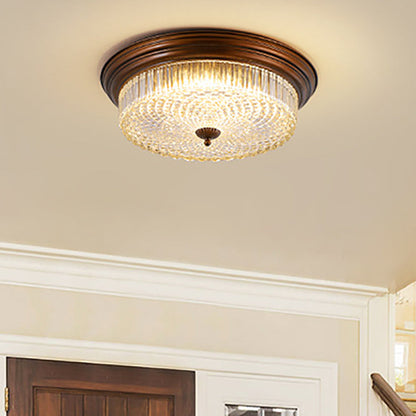 Contemporary Retro Metal Glass Round Ripple LED Flush Mount Ceiling Light For Living Room