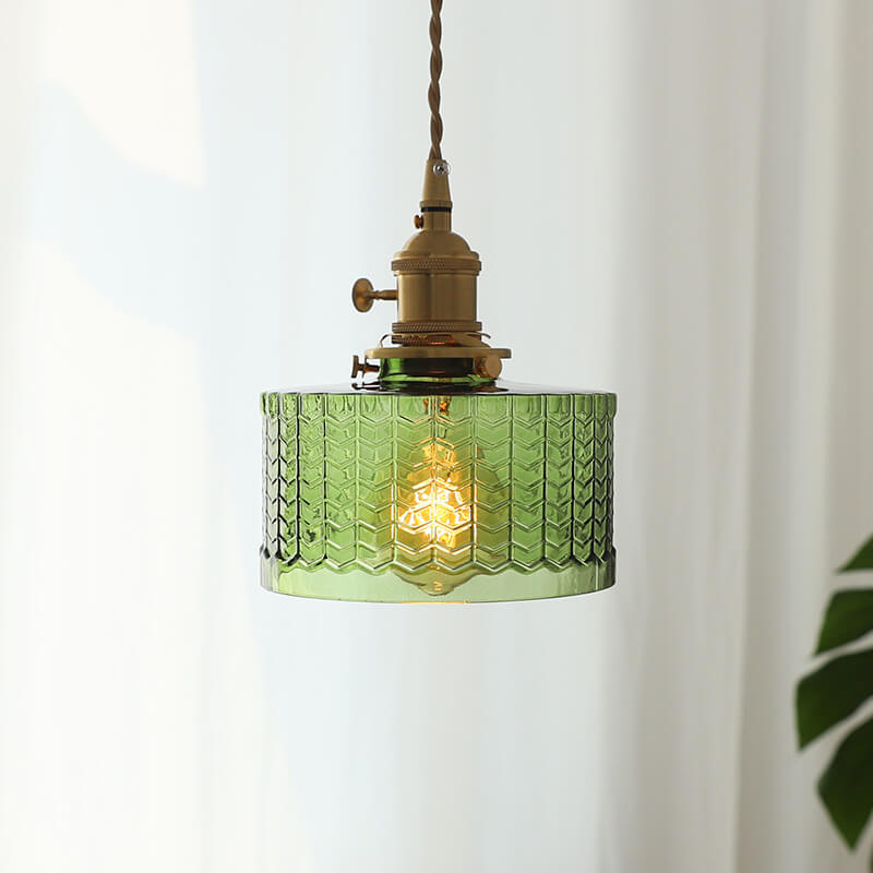 Nordic Vintage Clear Round Drum Copper 1-Light Pendant Light
