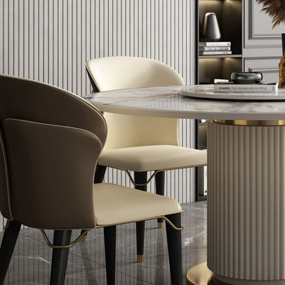 Contemporary Luxury Faux Leather Wood Legs Stainless Steel Decor Dining Chair Backrest For Dining Room