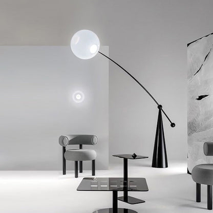 Contemporary Creative Tapered Base Fishing Rod Orb Iron Glass 1-Light Standing Floor Lamp For Living Room