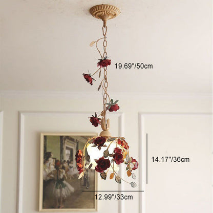 Contemporary Retro Iron Glass Rose 1-Light Pendant Light For Bedroom