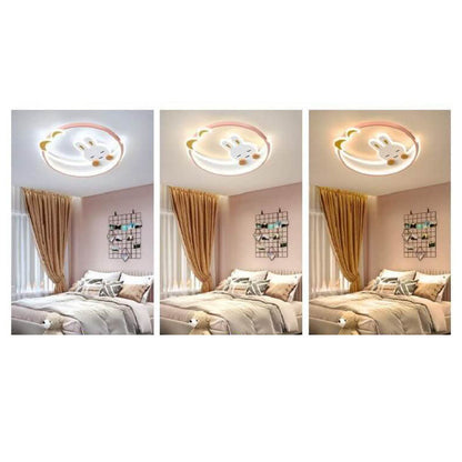 Modern Creative Cartoon Rabbit Iron Round LED Kids Flush Mount Ceiling Light
