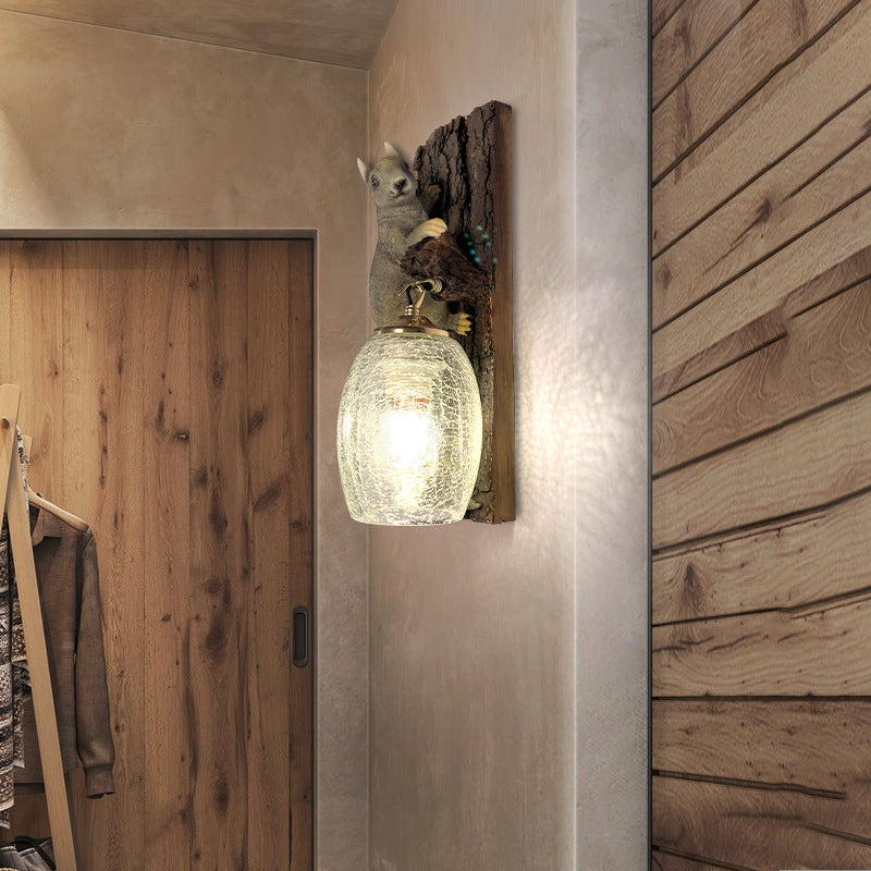 Nordic Vintage Resin Squirrel Glass 1-Light Wall Sconce Lamp