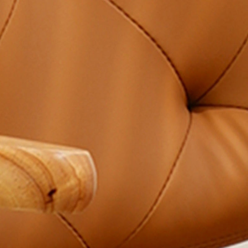 Modern Minimalist Square Faux Leather Wood Steel Chair Backrest Armrest For Bedroom