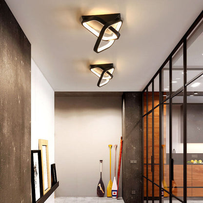 Modern Mid-century Iron Triangle Plate Cross Aluminum Ring LED Semi-Flush Mount Ceiling Light For Living Room