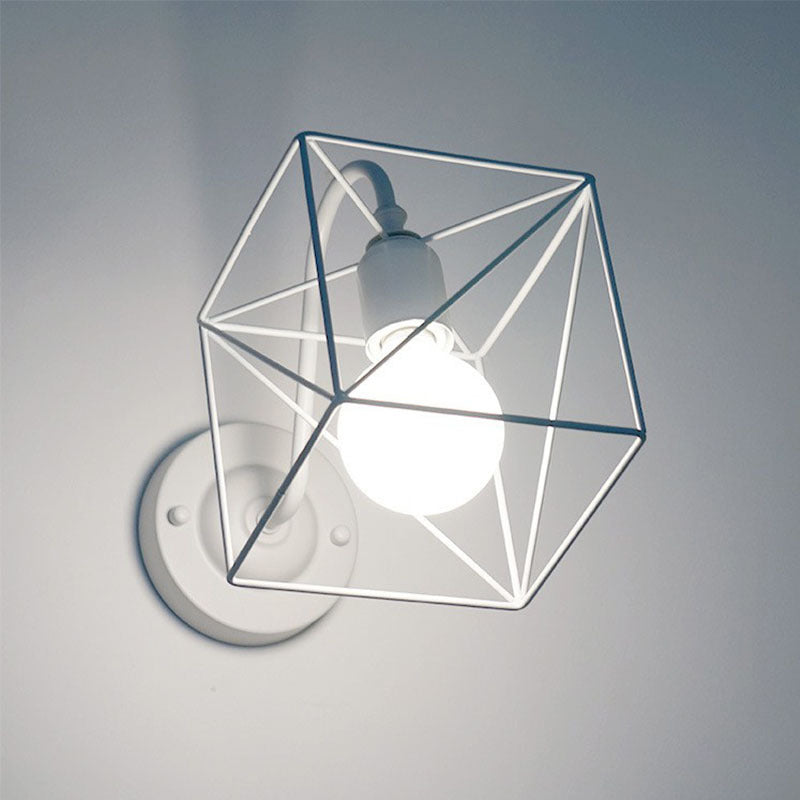 Contemporary Rustic Iron Square Frame 1-Light Wall Sconce Lamp For Living Room