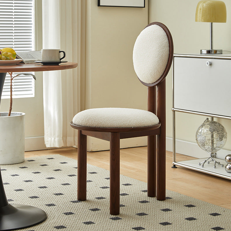 Traditional Vintage Round Upholstered PU Leather Lambswool Solid Wood Dining Chair Backrest For Dining Room