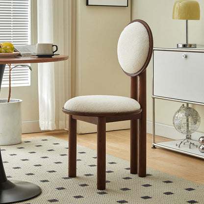 Traditional Vintage Round Upholstered PU Leather Lambswool Solid Wood Dining Chair Backrest For Dining Room