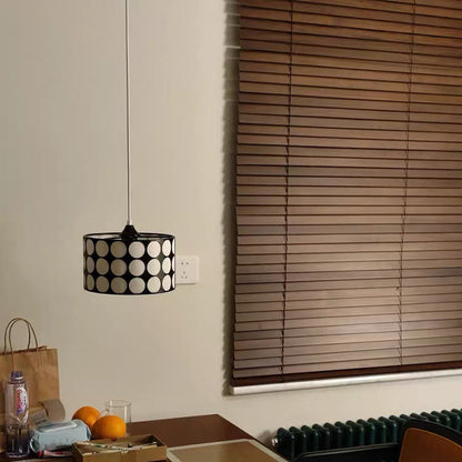 Contemporary Retro Drum Checkerboard Leather Lampshade 3-Light Pendant Light For Dining Room