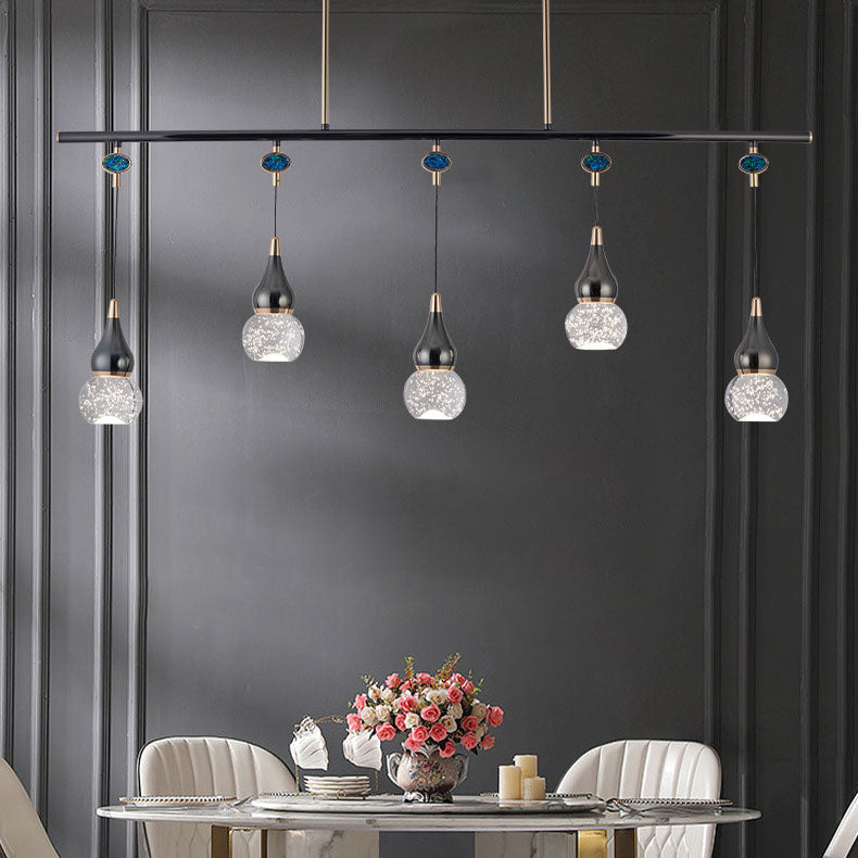Contemporary Nordic Long Gourd Aluminum Iron Bubble Crystal LED Island Light Chandelier For Dining Room