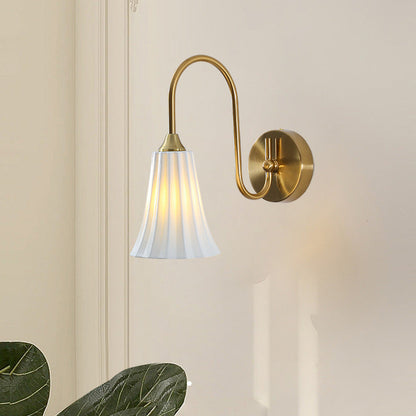 Traditional French Iron Ceramic Ball Ribbed Flower Bud 1-Light Wall Sconce Lamp For Bedside