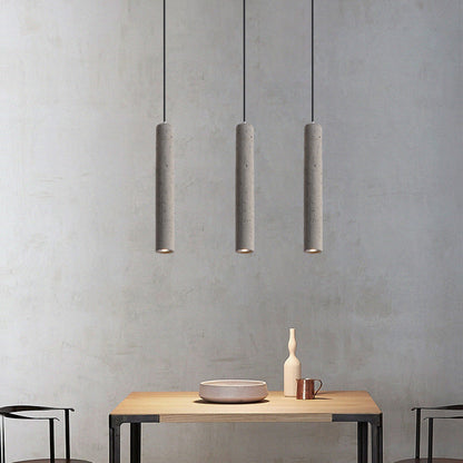 Contemporary Industrial Cylindrical Rough Texture Cement 1-Light Pendant Light For Living Room
