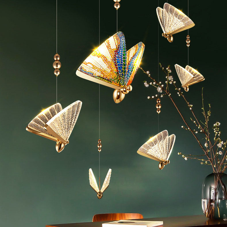 Modern Luxury Acrylic Butterfly Zinc Alloy Iron Frame LED Pendant Light For Bedroom
