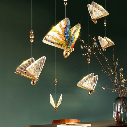 Modern Luxury Acrylic Butterfly Zinc Alloy Iron Frame LED Pendant Light For Bedroom