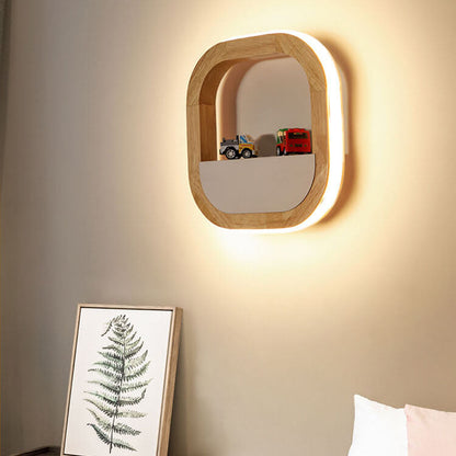 مصباح حائط LED بتصميم مربع دائري ياباني عصري مصنوع من خشب المطاط 