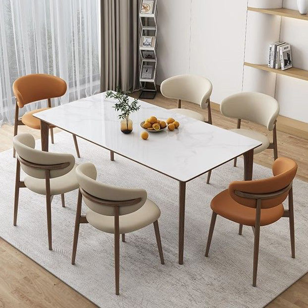 Contemporary Nordic Square Nappa Leather Metal Frame Dining Chair Backrest Armless For Dining Room