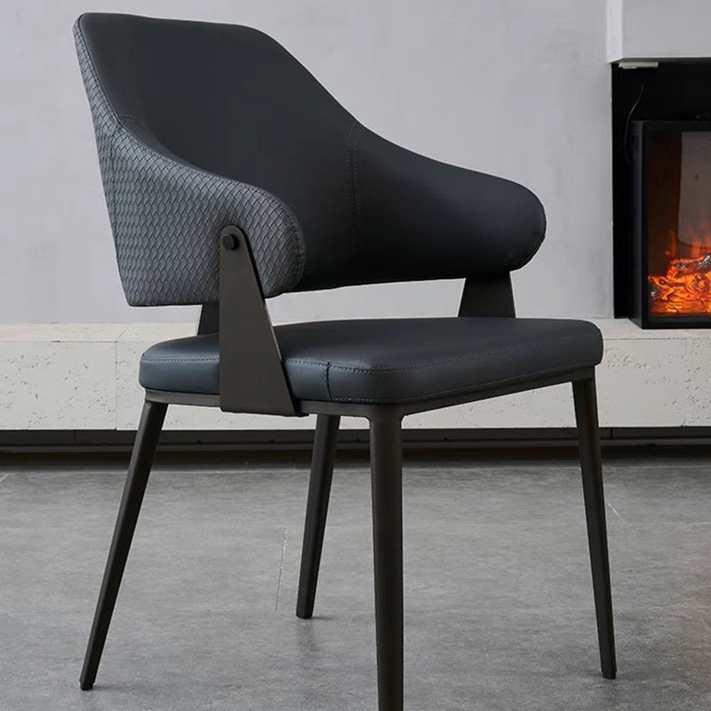 Contemporary Scandinavian PU Leather Carbon Steel Sponge Square Lozenge Dining Chair Backrest Armrest For Dining Room