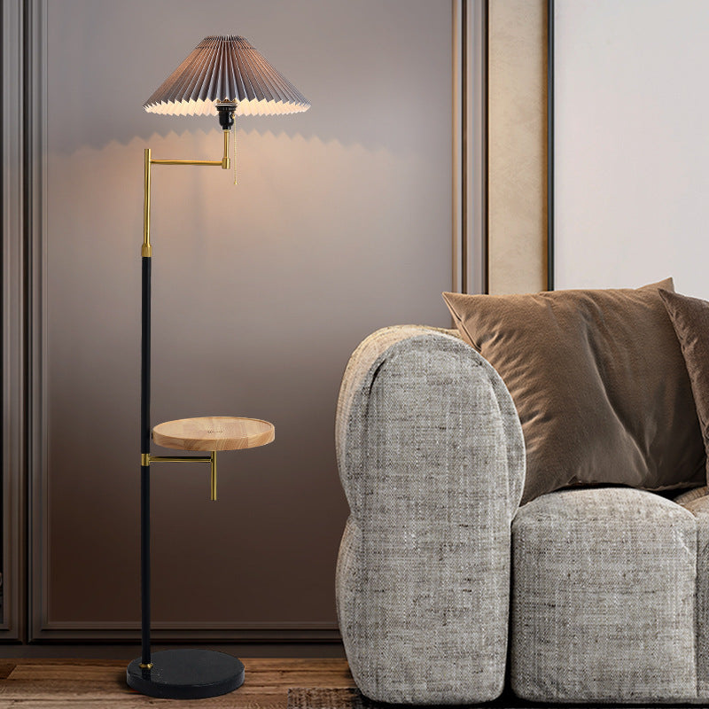 Nordic Light Luxury Pleated Fabric Marble 1-Light Standing Floor Lamp