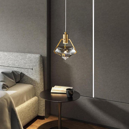 Modern Minimalist Diamond Iron Crystal 1-Light Pendant Light For Bedroom