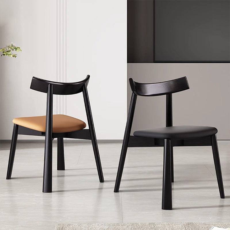 Contemporary Nordic Square Upholstered Curved Microfiber Leather Wood Dining Chair Backrest For Dining Room