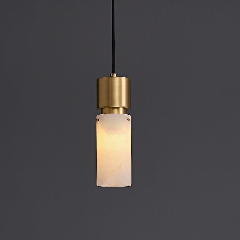 Traditional Chinese Copper Marble Cylinder 1-Light Pendant Light For Bedside