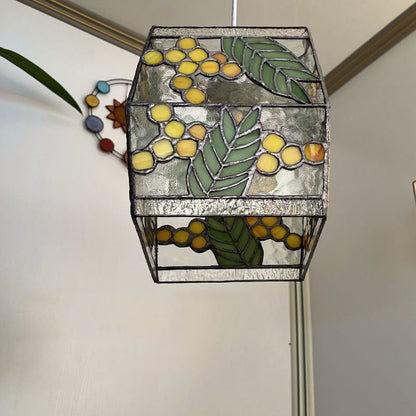 Japanese Vintage Rectangular Glass Iron 1-Light Pendant Light