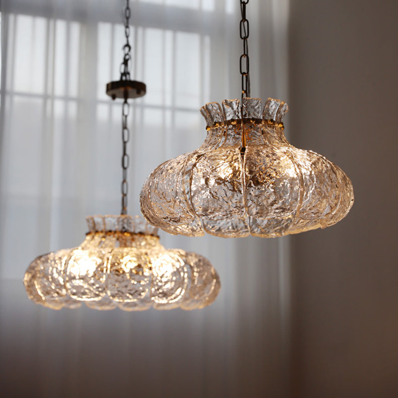 Traditional Vintage Round Floral Iron Glass 4-Light Pendant Light For Living Room