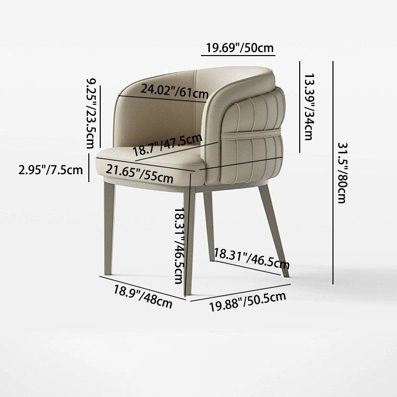 Modern Luxury Round Upholstered Faux Leather Carbon Steel Dining Chair Curved Backrest For Dining Room