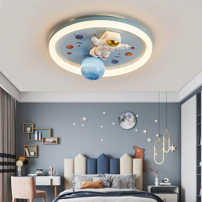 Childlike Cartoon Resin Astronaut Round Acrylic LED Flush Mount Ceiling Light