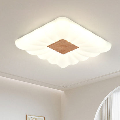 Modern Cream Rectangular Rubberwood Iron Acrylic LED Flush Mount Ceiling Light