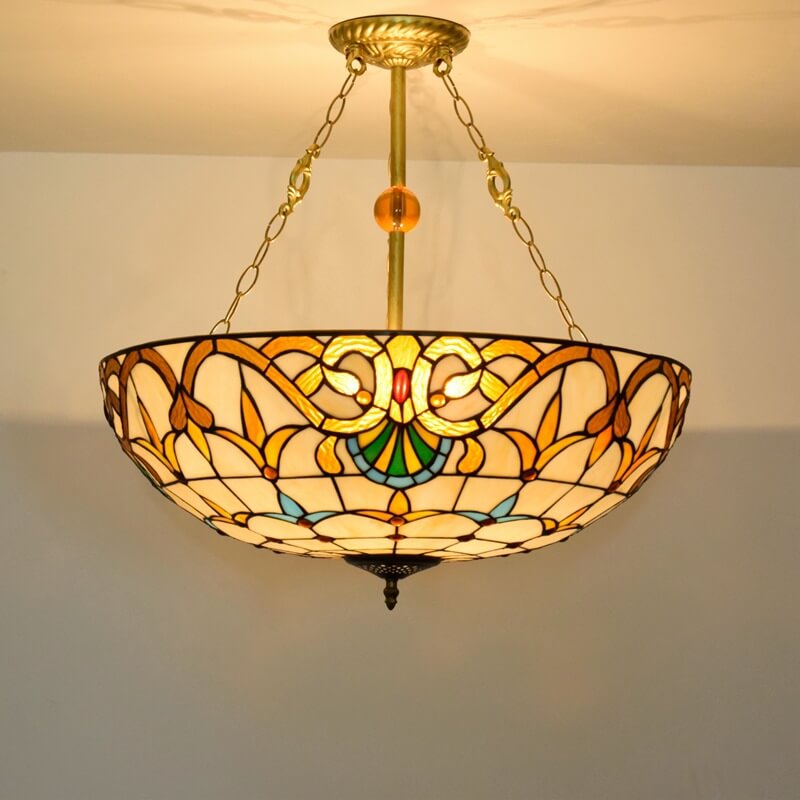 Tiffany Baroque Stained Glass Gold Brilliant 5-Light Chandelier