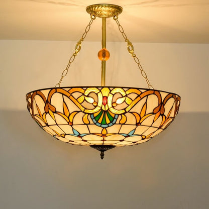 Tiffany Baroque Stained Glass Gold Brilliant 5-Light Chandelier