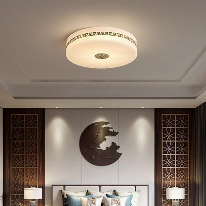 Modern Chinese Marble Round Copper Texture LED Flush Mount Ceiling Light