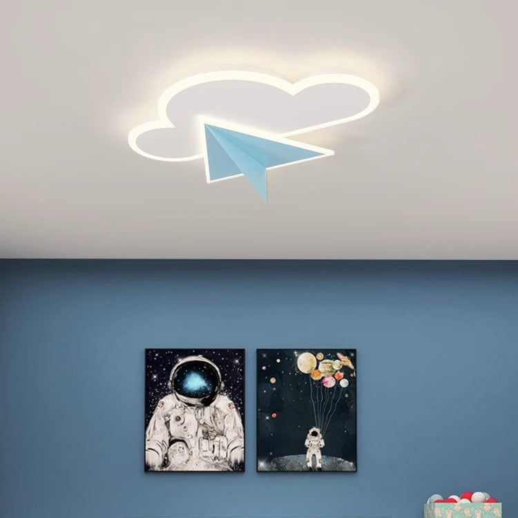 Modern Art Deco Kids Iron Acrylic Cloud Plane LED Flush Mount Ceiling Light For Bedroom