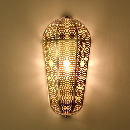 Traditional European Full Copper Hollow Out Semi-cone Shade PVC 1-Light Wall Sconce Lamp For Living Room