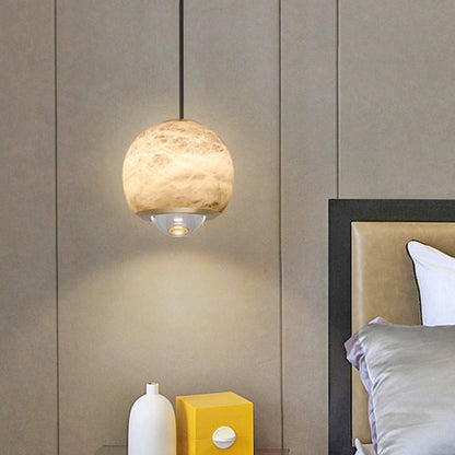 Contemporary Scandinavian Brass Aluminum Marble Ball LED Pendant Light For Bedside