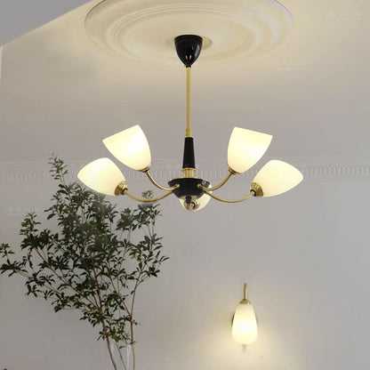 Contemporary Vintage Cream Branch Flower Brass Glass 3/5/8 Light Chandelier For Living Room