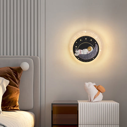 Contemporary Creative Starry Sky Moon Resin Astronaut Round LED Wall Sconce Lamp For Living Room