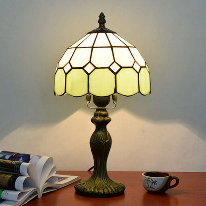 Traditional Tiffany Aluminum Alloy Glass Dome Squares 1-Light Table Lamp For Dining Room