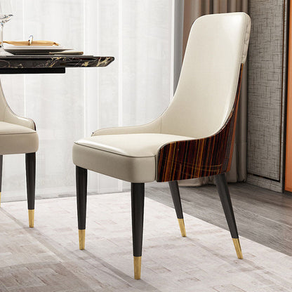 Contemporary Nordic Microfiber Leather Wood Stainless Steel Sponge Dining Chair Backrest Armrest For Dining Room