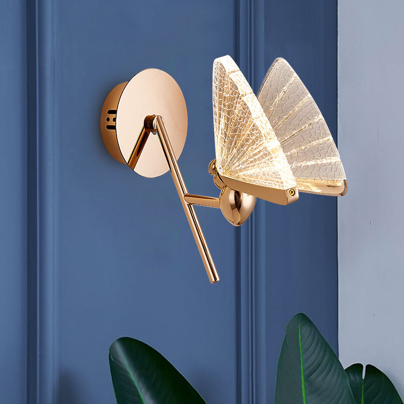 Modern Art Deco Zinc Alloy Butterfly Shape Acrylic LED Wall Sconce Lamp For Living Room