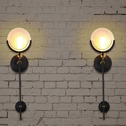Contemporary Industrial Iron Glass Round Disc 1-Light Wall Sconce Lamp For Dining Room