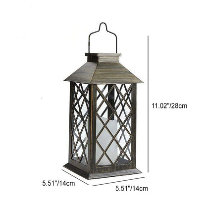 Traditional Vintage Solar Quadrangle Palace Light Iron Glass LED Outdoor Light For Garden