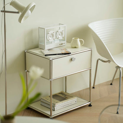 Modern Minimalist Square Frame Stainless Steel Plastic Vacuum Board Nightstand 1-Drawer For Bedroom