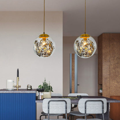 Contemporary Simplicity Glass Ball Shade Brass 1-Light Pendant Light For Living Room