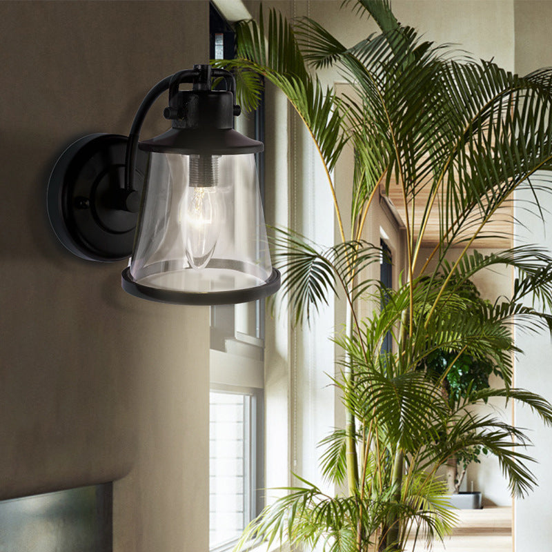 Contemporary Industrial Iron Glass Round Shade 1-Light Waterproof Wall Sconce Lamp For Hallway