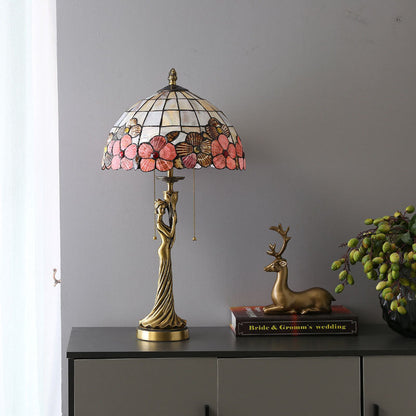 Tiffany Copper Goddess Statue Base Shell Decoration 2-Light Table Lamp