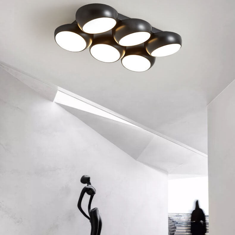 Scandinavian Modern Minimalist Iron Plastic Round LED Semi-Flush Mount Ceiling Light