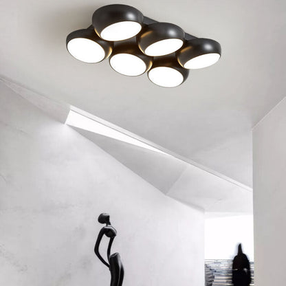 Scandinavian Modern Minimalist Iron Plastic Round LED Semi-Flush Mount Ceiling Light