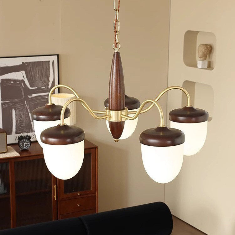 Traditional Vintage Pinecone Oval Copper Solid Wood 5 - Light Chandelier For Living Room